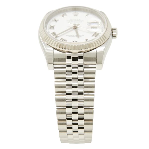 Pre Owned Datejust Steel and White Gold White Roman Dial on Jubilee Bracelet 36mm Box and Papers
