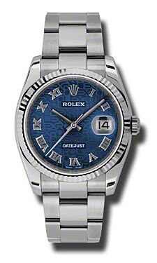 Rolex Pre Owned Datejust Steel and White Gold Blue Jubilee Roman Dial on Oyster 36mm