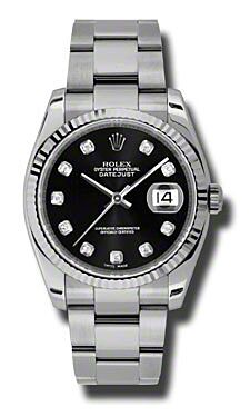 Rolex Pre Owned Datejust Steel and White Gold Custom Black Diamond Dial on Oyster 36mm