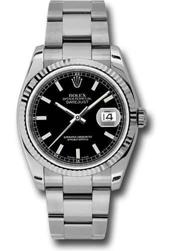 Rolex Pre Owned Datejust Steel and White Gold Black Stick Dial on Oyster 36mm