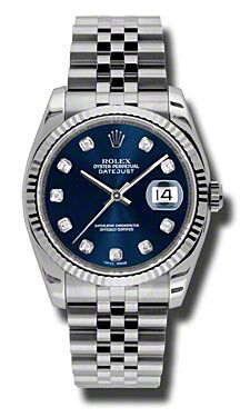 Rolex Pre Owned Datejust Steel and White Gold Custom Blue Diamond Dial on Jubilee 36mm