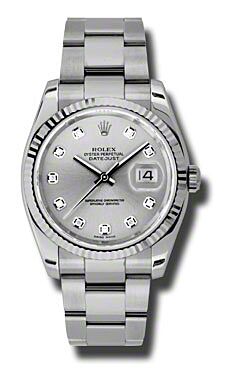 Rolex Pre Owned Datejust Steel and White Gold Custom Silver Diamond Dial on Oyster 36mm