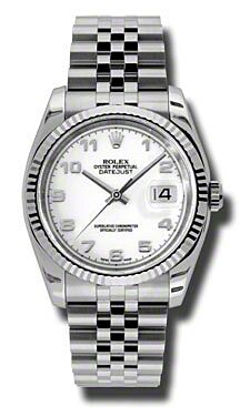 Rolex Pre Owned Datejust Steel and White Gold White Arabic Dial on Jubilee 36mm