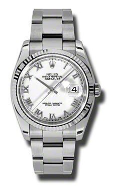 Rolex Pre Owned Datejust Steel and White Gold White Roman Dial on Oyster 36mm