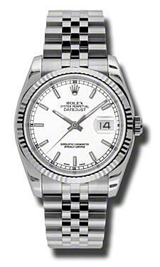 Rolex Pre Owned Datejust Steel and White Gold White Stick Dial on Jubilee 36mm