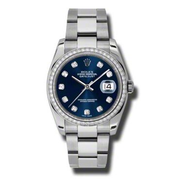 Rolex Pre Owned Datejust Steel and White Gold Custom Diamond Bezel and Blue Diamond Dial on Oyster 36mm
