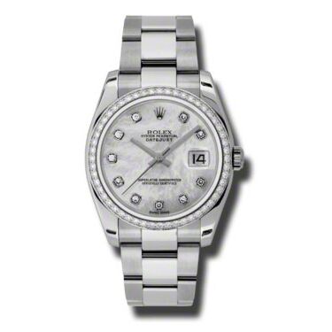 Rolex Pre Owned Datejust Steel and White Gold Custom Diamond Bezel and Mother of Pearl Diamond Dial on Oyster 36mm