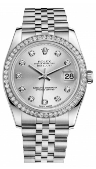 Rolex Pre Owned Datejust Steel and White Gold Custom Diamond Bezel and Silver Diamond Dial on Jubilee 36mm