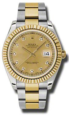 Rolex Pre Owned Datejust II Steel and Yellow Gold Champagne Diamond Dial on Oyster 41mm