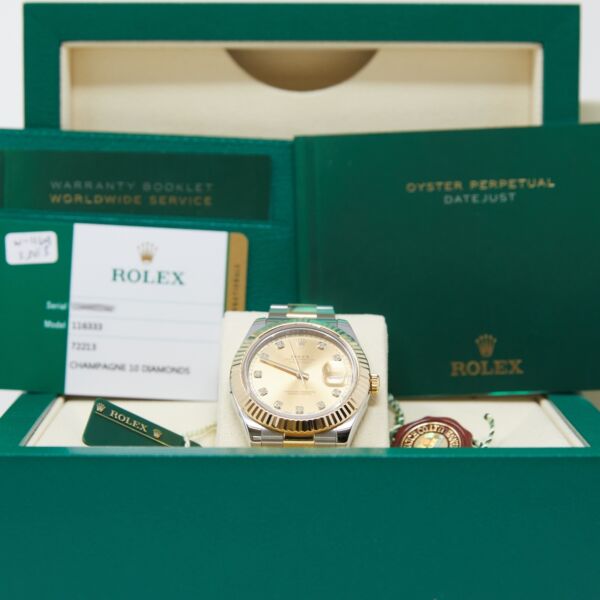 Rolex Pre Owned Datejust II Steel and Yellow Gold Champagne Diamond Dial on Oyster 41mm Complete Set Box and Papers