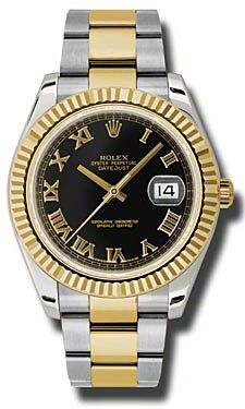 Rolex Pre Owned Datejust II Steel and Yellow Gold Black Dial on Oyster 41mm