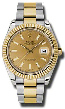 Rolex Pre Owned Datejust II Steel and Yellow Gold Champagne Dial on Oyster 41mm