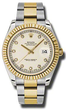 Rolex Pre Owned Datejust II Steel and Yellow Gold Ivory Diamond Dial on Oyster 41mm