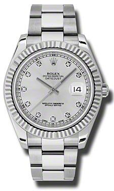 Rolex Pre Owned Datejust II Steel and White Gold Silver Diamond Dial on Oyster 41mm
