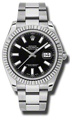 Rolex Pre Owned Datejust II Steel and White Gold Black Stick Dial on Oyster 41mm