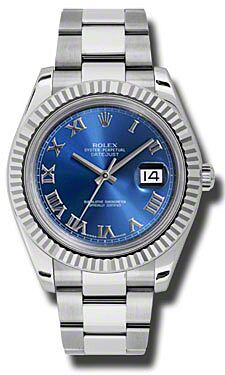 Rolex Pre Owned Datejust II Steel and White Gold Blue Dial on Oyster 41mm