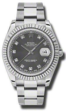 Rolex Pre Owned Datejust II Steel and White Gold Rhodium Diamond Dial on Oyster 41mm