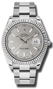 Rolex Pre Owned Datejust II Steel and White Gold Silver Stick Dial on Oyster 41mm