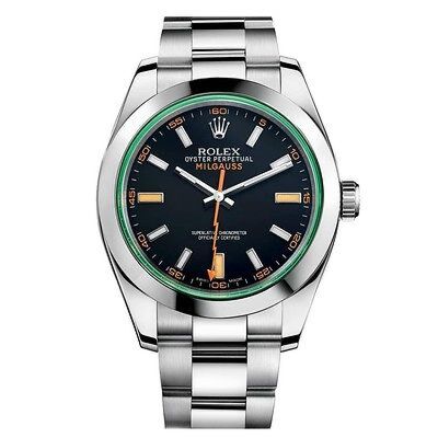 Rolex Pre-Owned Milgauss Steel Black Dial Green Crystal on Oyster 40mm