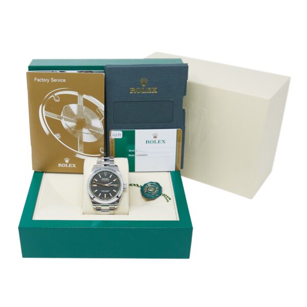 Rolex Pre-Owned Milgauss Steel Black Dial With Green Crystal on Oyster Bracelet [COMPLETE SET] 40mm