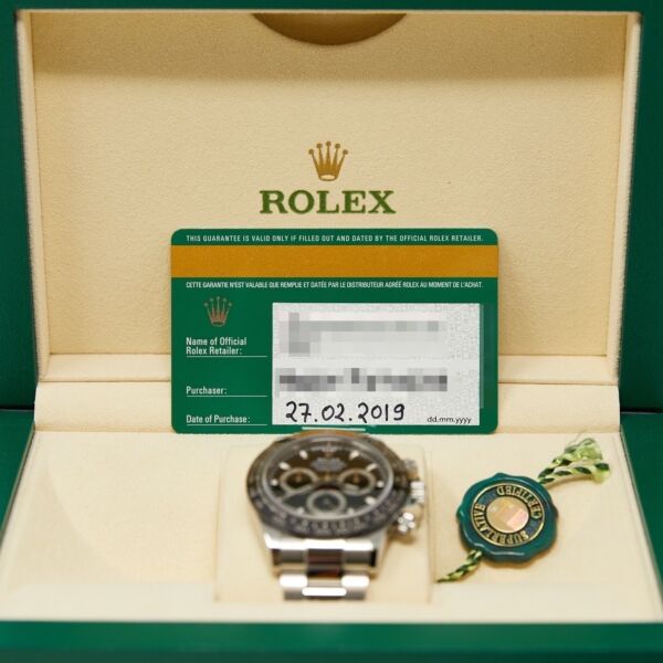 Rolex Pre Owned Daytona Steel Ceramic Black Dial on Oyster Bracelet 40mm Complete Box and Papers 2019