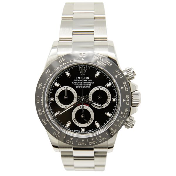 Rolex Pre Owned Daytona Steel Ceramic Black Dial on Oyster Bracelet 40mm Complete Box and Papers 2019