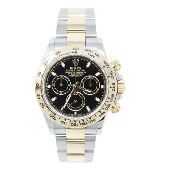 Pre Owned Rolex Daytona Steel and Yellow Gold Black Dial on Oyster 40mm Complete 2016/2017