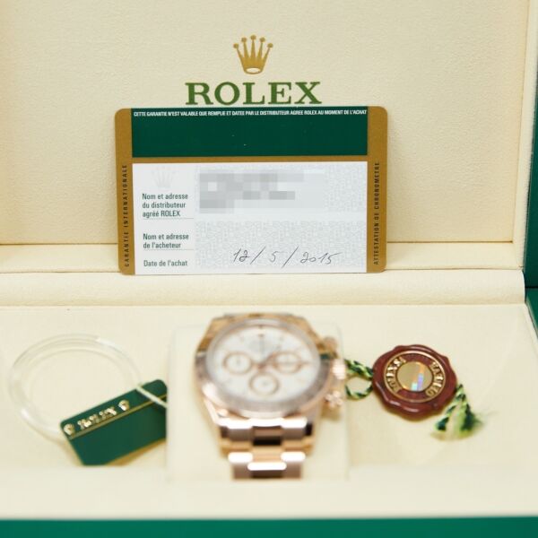 Rolex New Style Pre Owned Daytona Rose Gold Ivory Dial on Oyster 40mm Box and Card 2015/2016 Mint