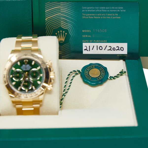 Rolex Pre-Owned Daytona Yellow Gold Cosmograph Green Dial on Oyster Bracelet [COMPLETE SET 40mm] 2020