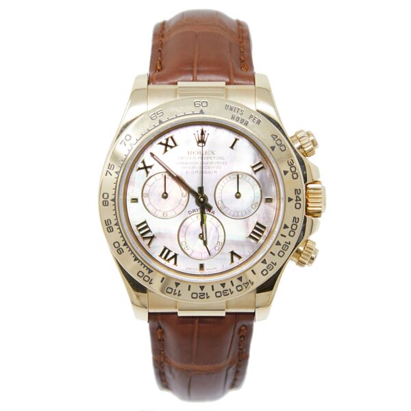 Rolex Pre-Owned Daytona 18K Yellow Gold Dark MOP Roman Dial on Leather Strap [COMPLETE SET] 40mm