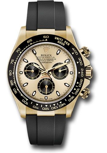 Rolex Daytona Yellow Gold Champagne Dial with Black SubDials on OysterFlex Strap 40mm
