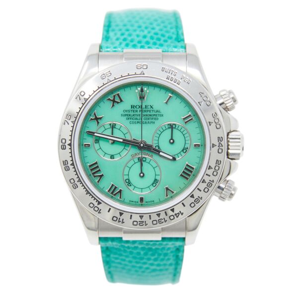 Rolex Pre-Owned Daytona Beach Series White Gold Green Roman Dial on Leather Strap [COMPLETE SET] 40mm