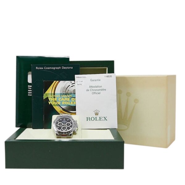 Rolex Pre Owned Daytona Stainless Steel Black Dial on Oyster 40mm Box and Papers