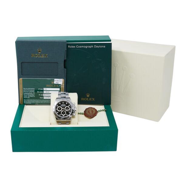 Pre Owned Rolex Daytona Stainless Steel Black Dial on Oyster on Oyster 40mm Complete Box and Card