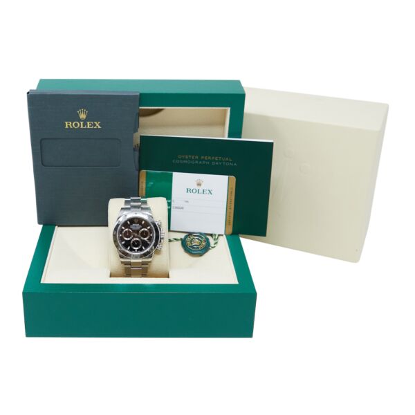 Rolex Pre-Owned Daytona Stainless Steel Tachymeter Engraved Bezel Black Dial on Oyster Bracelet [Box and Card] 40mm