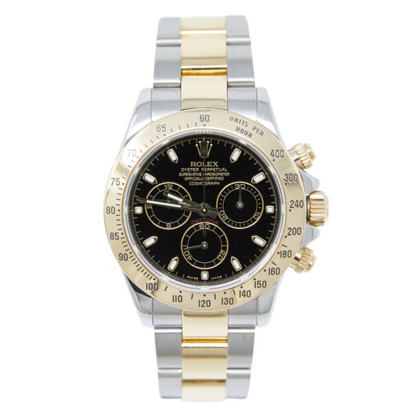 Rolex Pre-Owned Daytona Steel + Yellow Gold Black Dial on Oyster Bracelet [WITH BOX] MINT 40mm