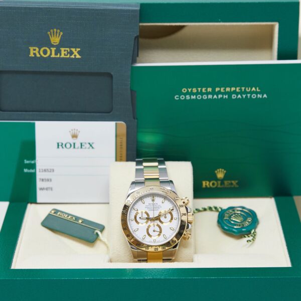 Rolex Pre Owned Daytona Steel and Yellow Gold White Dial on Oyster 40mm Complete Box and Card 2015/2016