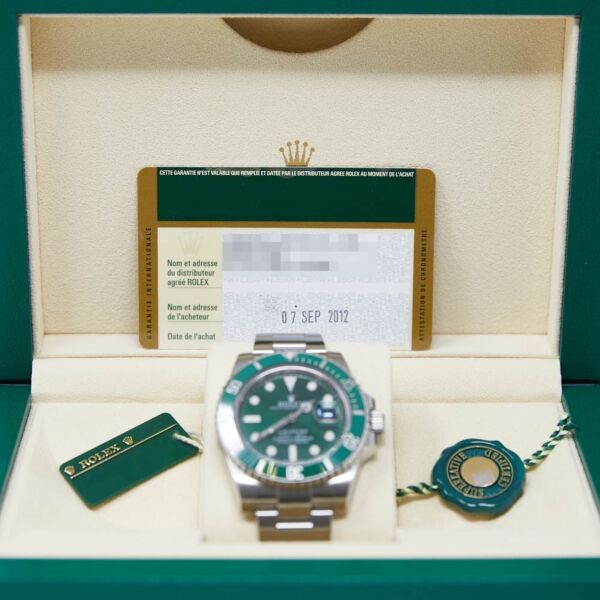 Pre Owned Submariner Steel Ceramic 'Hulk' Green Bezel and Dial on Oyster 40mm Discontinued Model Box and Papers 2012/2013