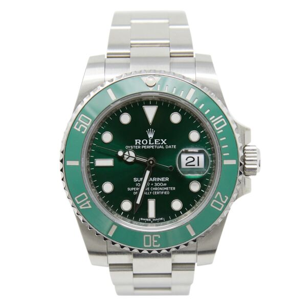 Pre Owned Submariner Steel Ceramic 'Hulk' Green Bezel and Dial on Oyster 40mm Discontinued Model Most Stickers Box and Papers 2017/2018