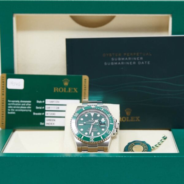 Pre Owned Submariner Steel Ceramic 'Hulk' Green Bezel and Dial on Oyster 40mm Discontinued Model Box and Papers