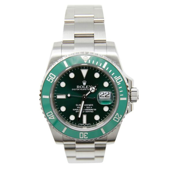 Pre Owned Submariner Steel Ceramic 'Hulk' Green Bezel and Dial on Oyster 40mm Discontinued Model Box and Papers