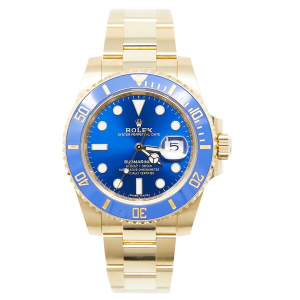 Rolex Pre-Owned Submariner Date Yellow Gold Blue Dial on Oyster Bracelet [COMPLETE SET] 40mm