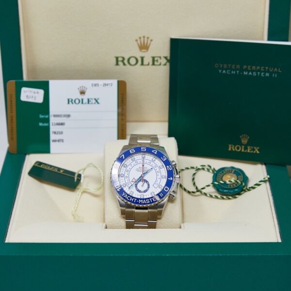 Rolex Pre Owned Yacht Master II Steel White Dial on Oyster 44mm Complete Box and Papers