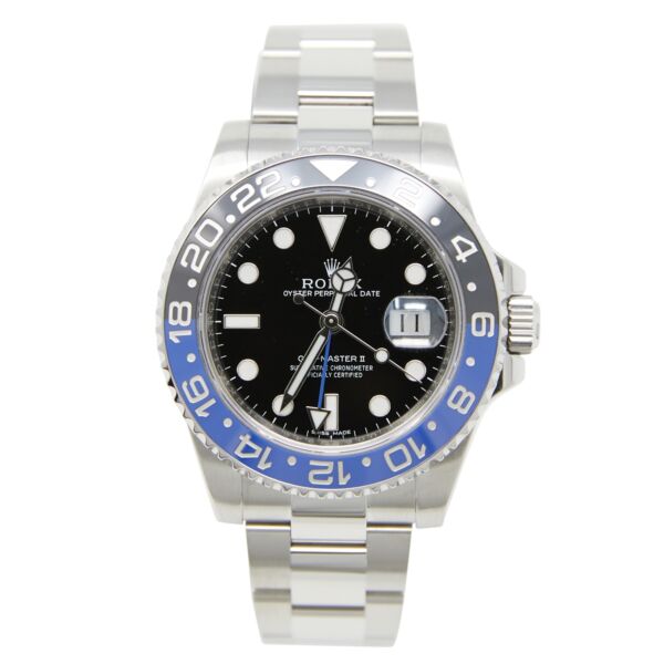 Rolex Pre-Owned GMT-Master II 'Batman' Steel Ceramic Blue/Black Bezel Black Dial on Oyster Bracelet 40mm Discontinued Box and Papers 2014