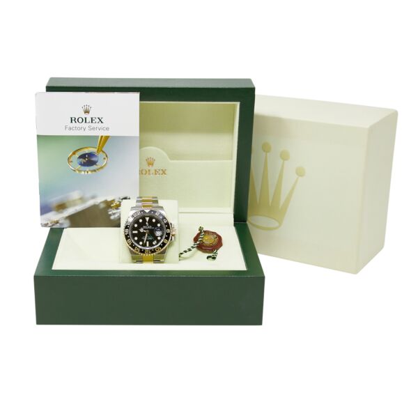 Rolex Pre Owned GMT-Master II Ceramic Steel and Yellow Gold Black Dial on Oyster 40mm with Box