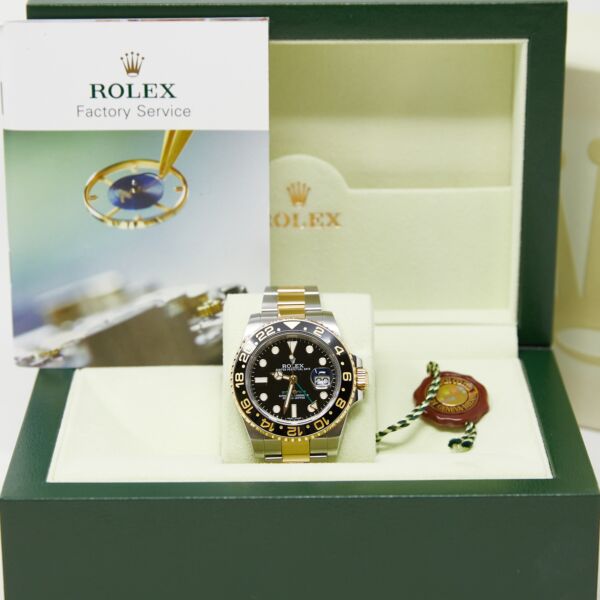 Rolex Pre Owned GMT-Master II Ceramic Steel and Yellow Gold Black Dial on Oyster 40mm with Box