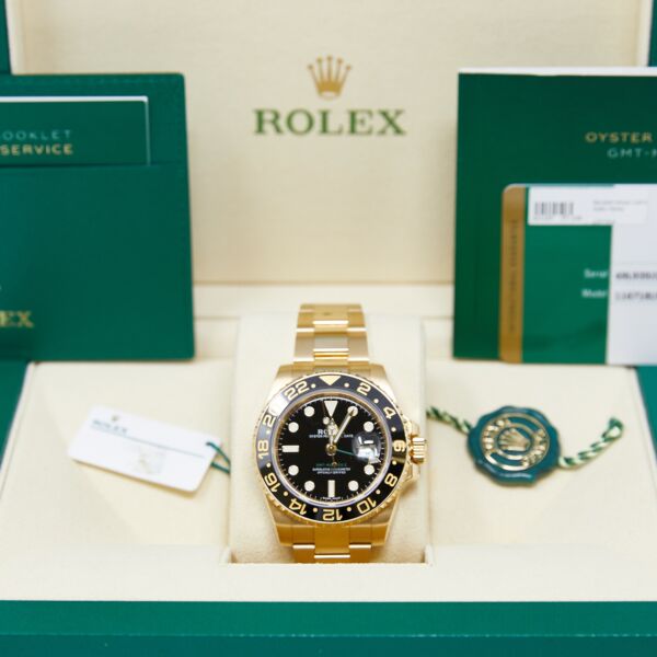 Rolex Pre-Owned GMT-Master II Yellow Gold Black Dial on Oyster [COMPLETE SET] MINT 40mm