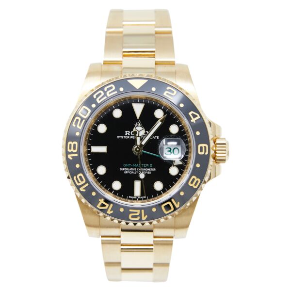 Rolex Pre-Owned GMT-Master II Yellow Gold Black Dial on Oyster [COMPLETE SET] MINT 40mm