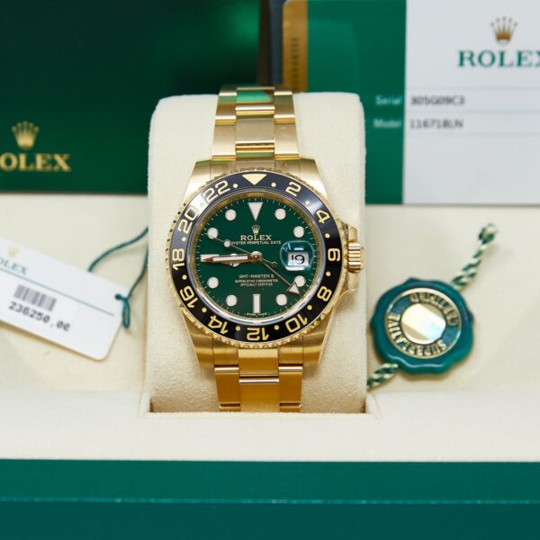 Rolex Pre-Owned GMT-Master II Yellow Gold Green Dial on Oyster Bracelet [COMPLETE SET] 40mm