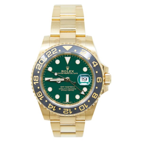 Rolex Pre-Owned GMT-Master II Yellow Gold Green Dial on Oyster Bracelet [COMPLETE SET] 40mm
